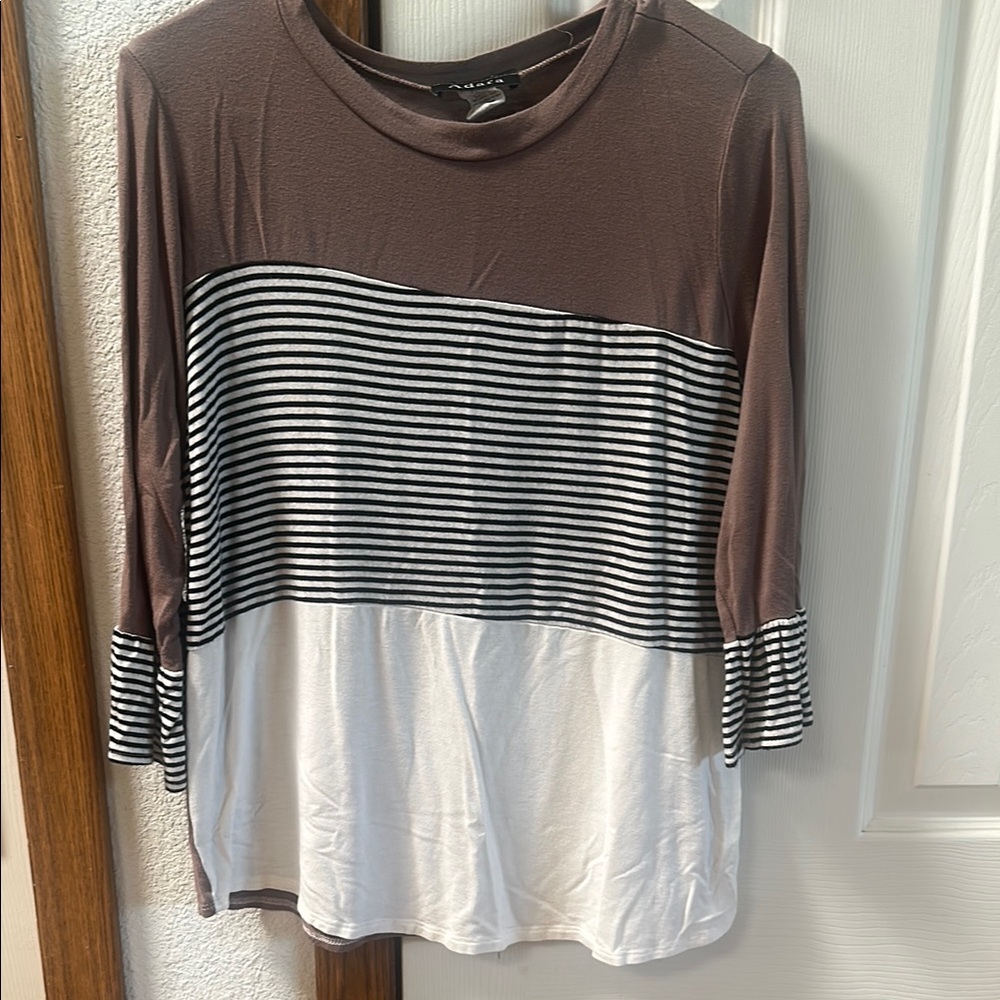 Brown and White Striped Women's Top